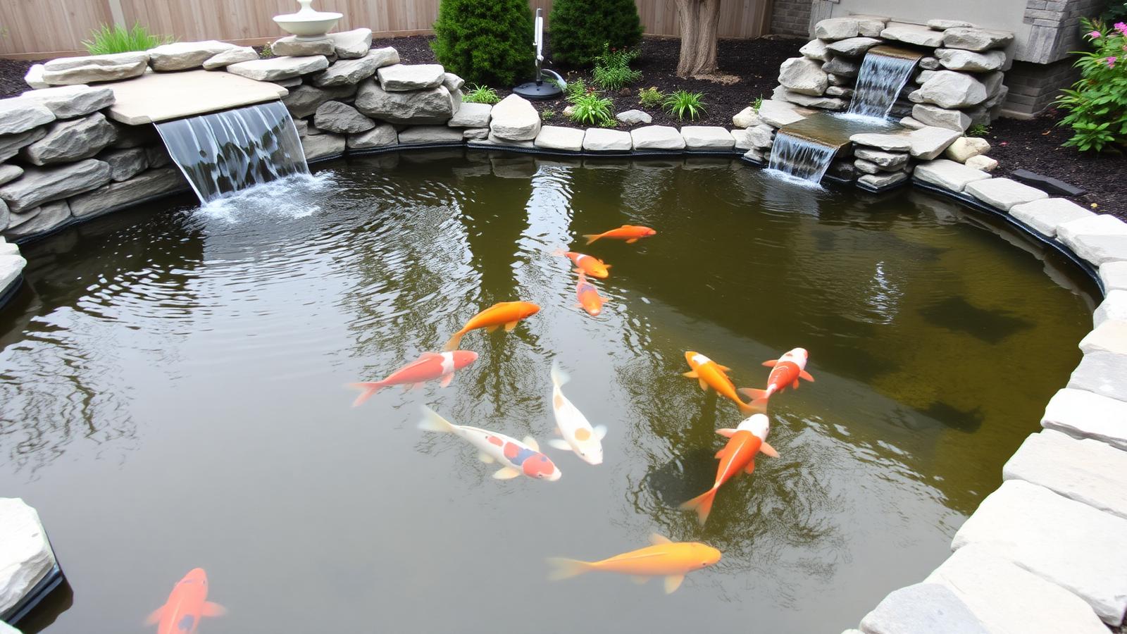 Well-maintained backyard koi pond in an Ontario garden with clear water